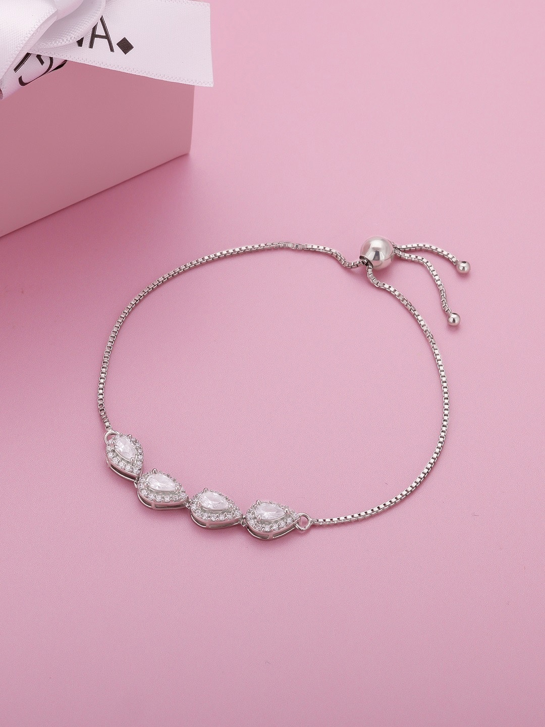 

GIVA Women Silver-Toned Sterling Silver Cubic Zirconia Silver-Plated Link Bracelet