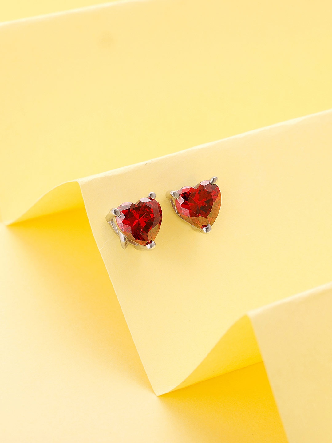

GIVA Silver-Toned & Red Valentine Heart Stud Earrings