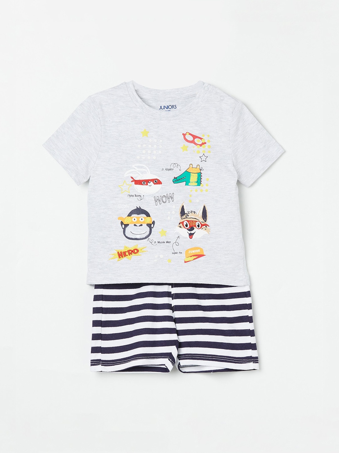 

Juniors by Lifestyle Boys Grey & Black Printed T-shirt with Shorts