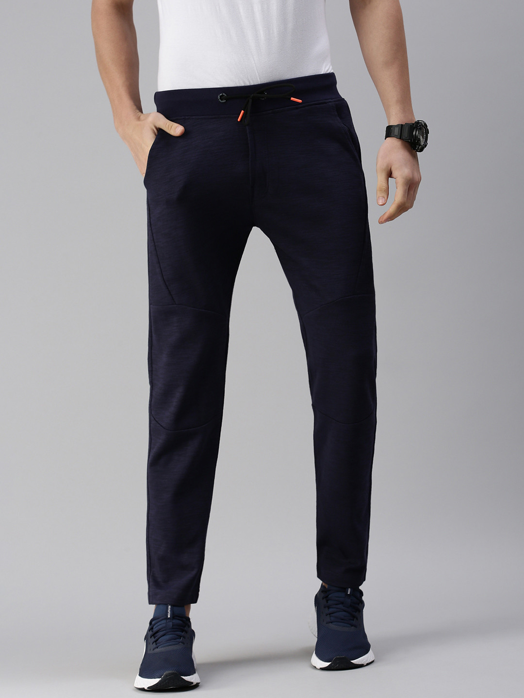 

SHOWOFF Men Navy Blue Solid Straight Fit Cotton Track Pants