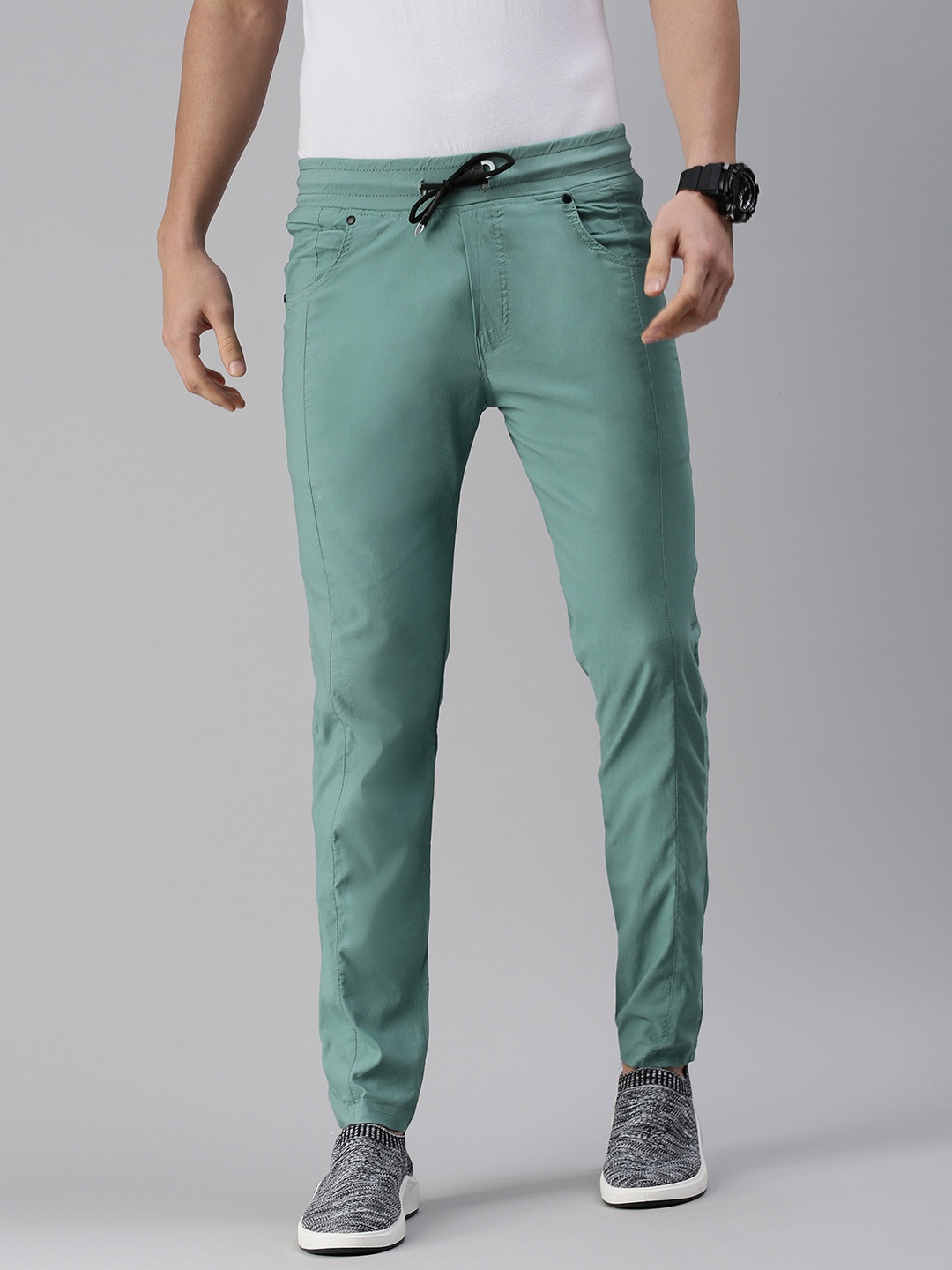 

SHOWOFF Men Sea Green Solid Cotton Track Pants