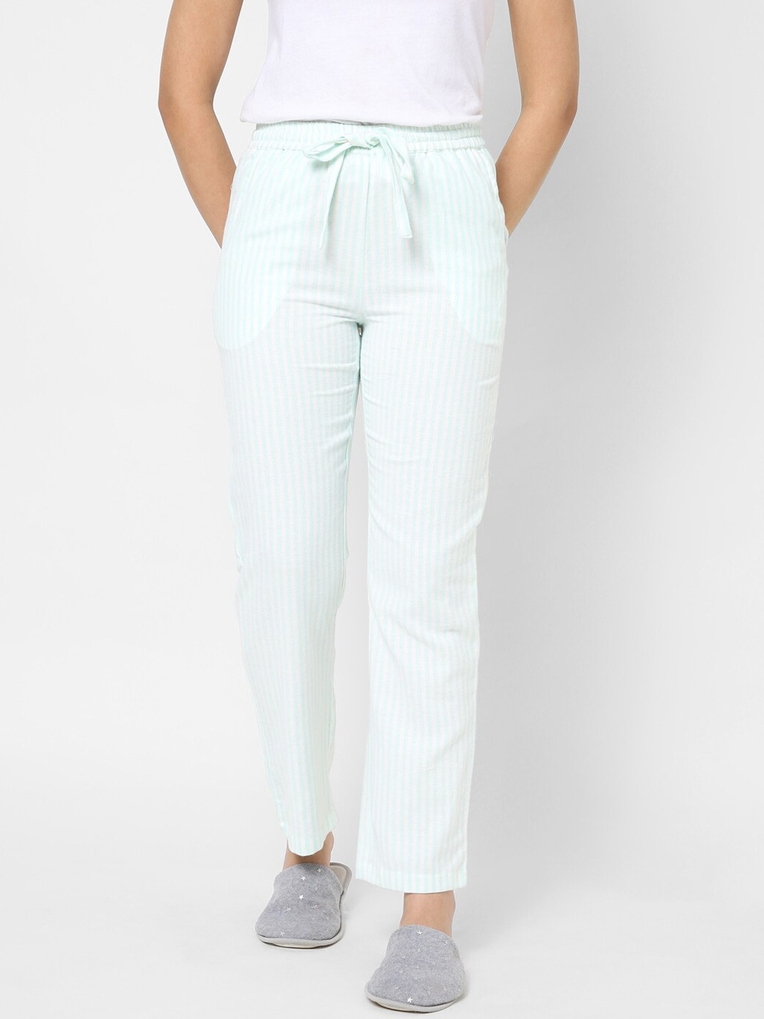 

VASTRADO Women Green Striped Lounge Pants