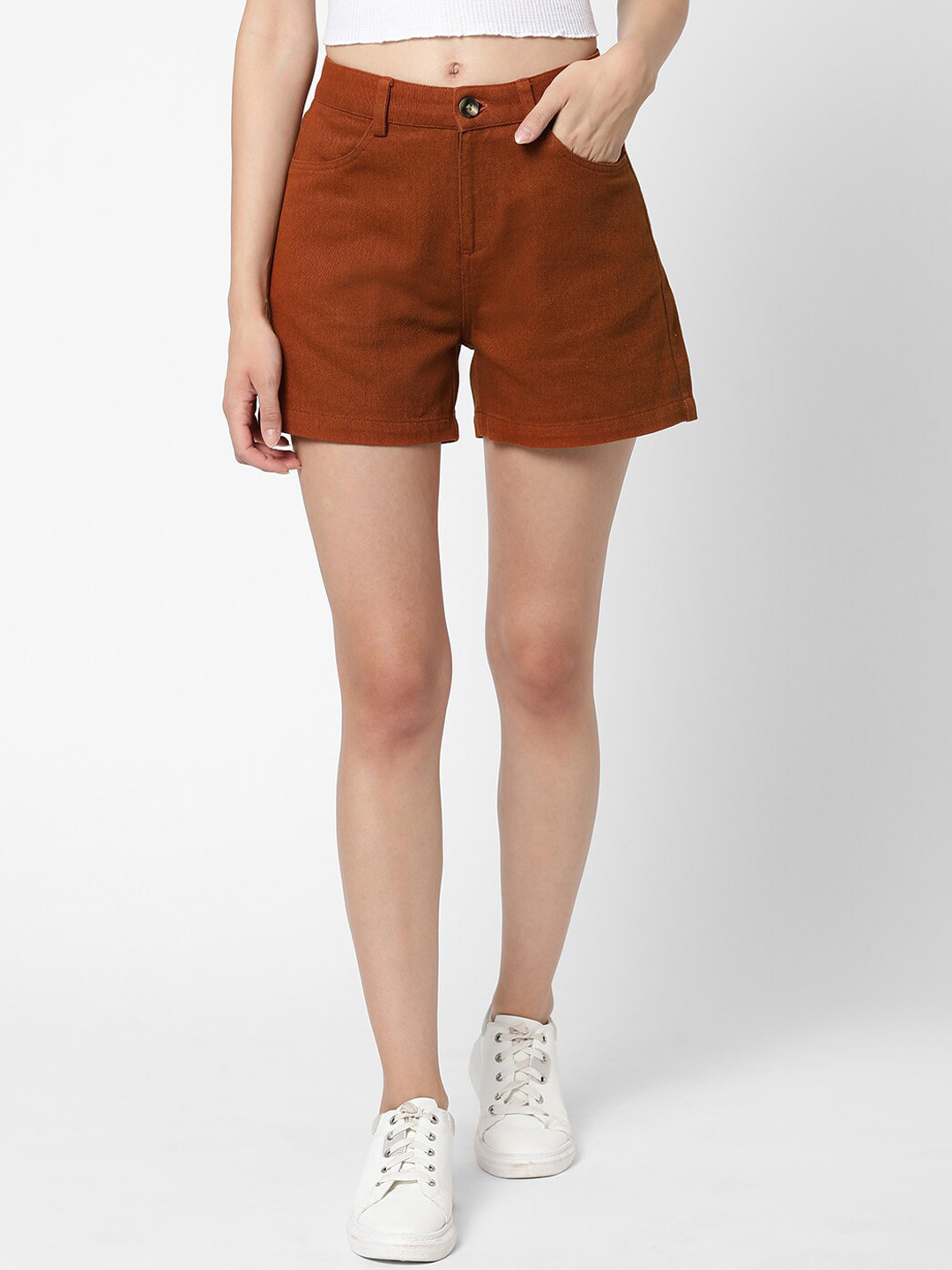 

VASTRADO Women Rust Chino Shorts