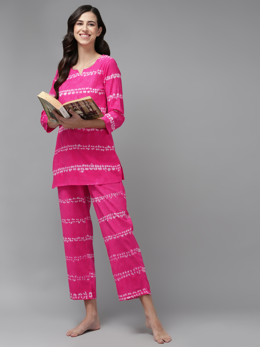 

Prakrti Women Fuchsia Pink & White Printed Pure Cotton Pyjama Set