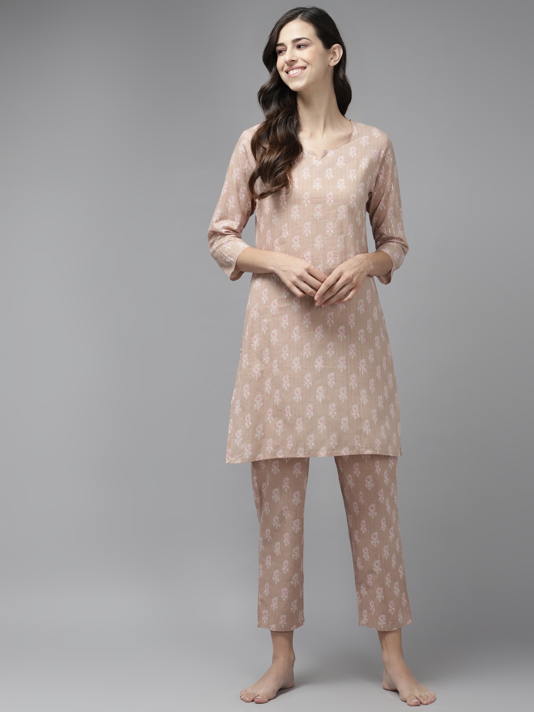 

Prakrti Women Nude-Coloured & Pink Printed Night suit