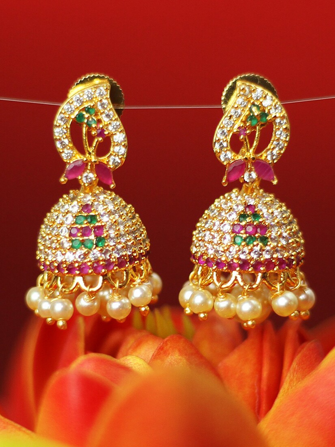 

Mallepula Women Contemporary Jhumkas Earrings, Pink