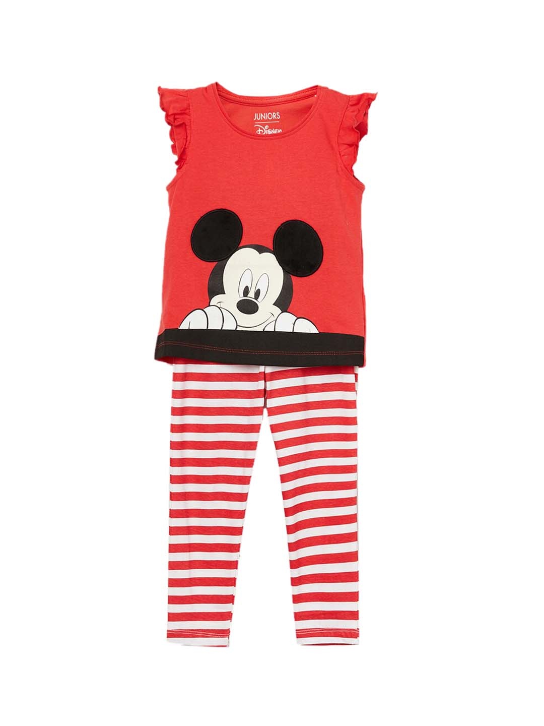 

Juniors by Lifestyle Girls Mickey Mouse Printed Pure Cotton T-shirt with Pyjamas, Red