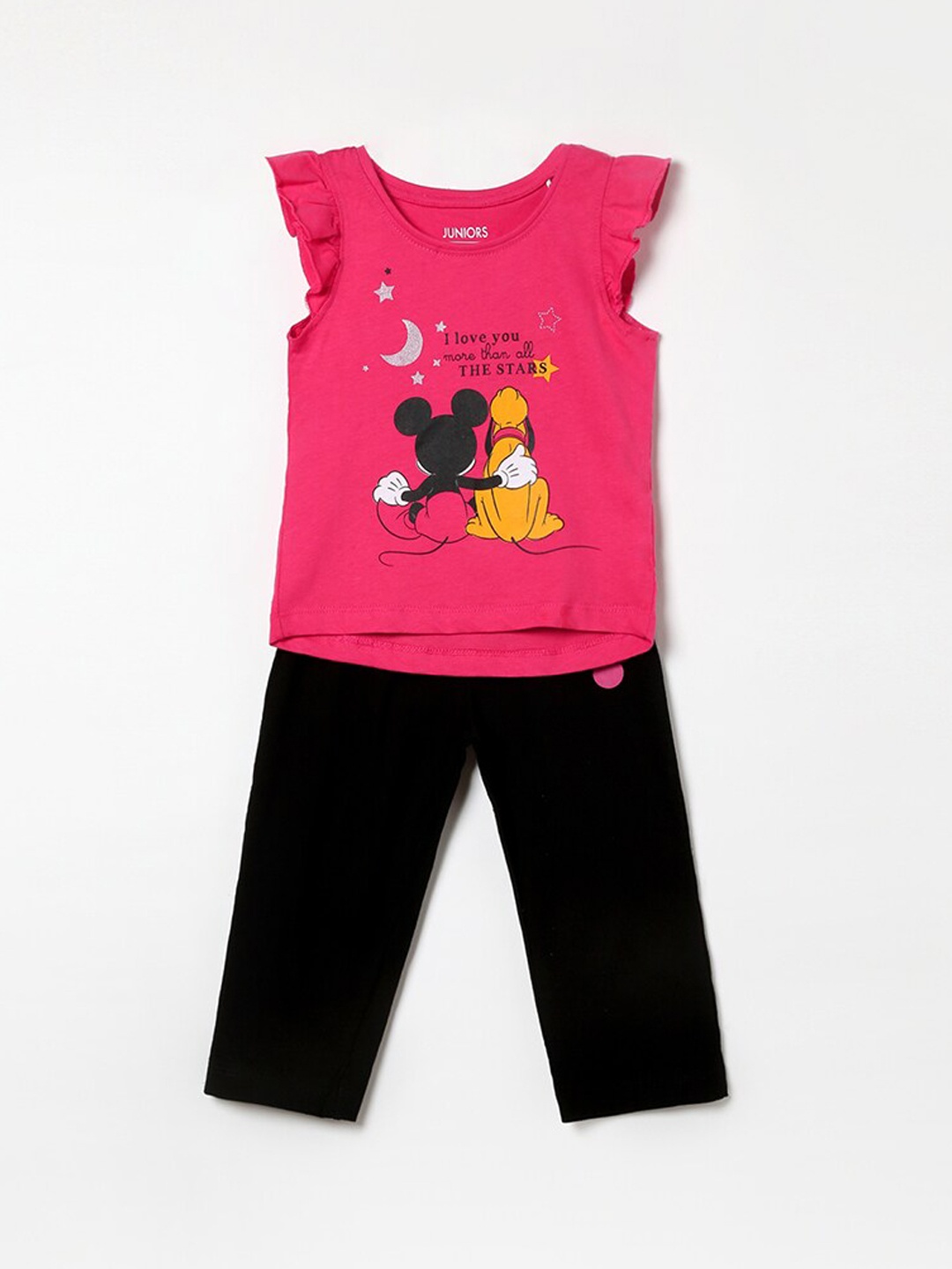 

Juniors by Lifestyle Girls Mickey & Pluto Printed T-shirt with Pyjamas, Coral