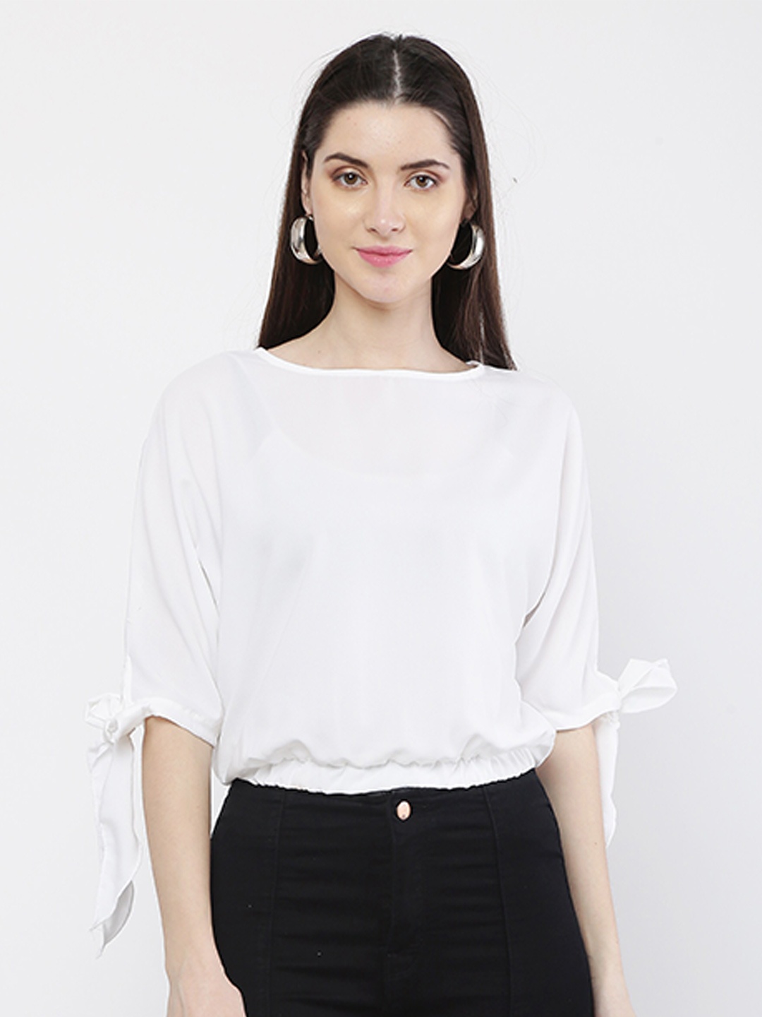 

WinEra White Solid Crepe Top