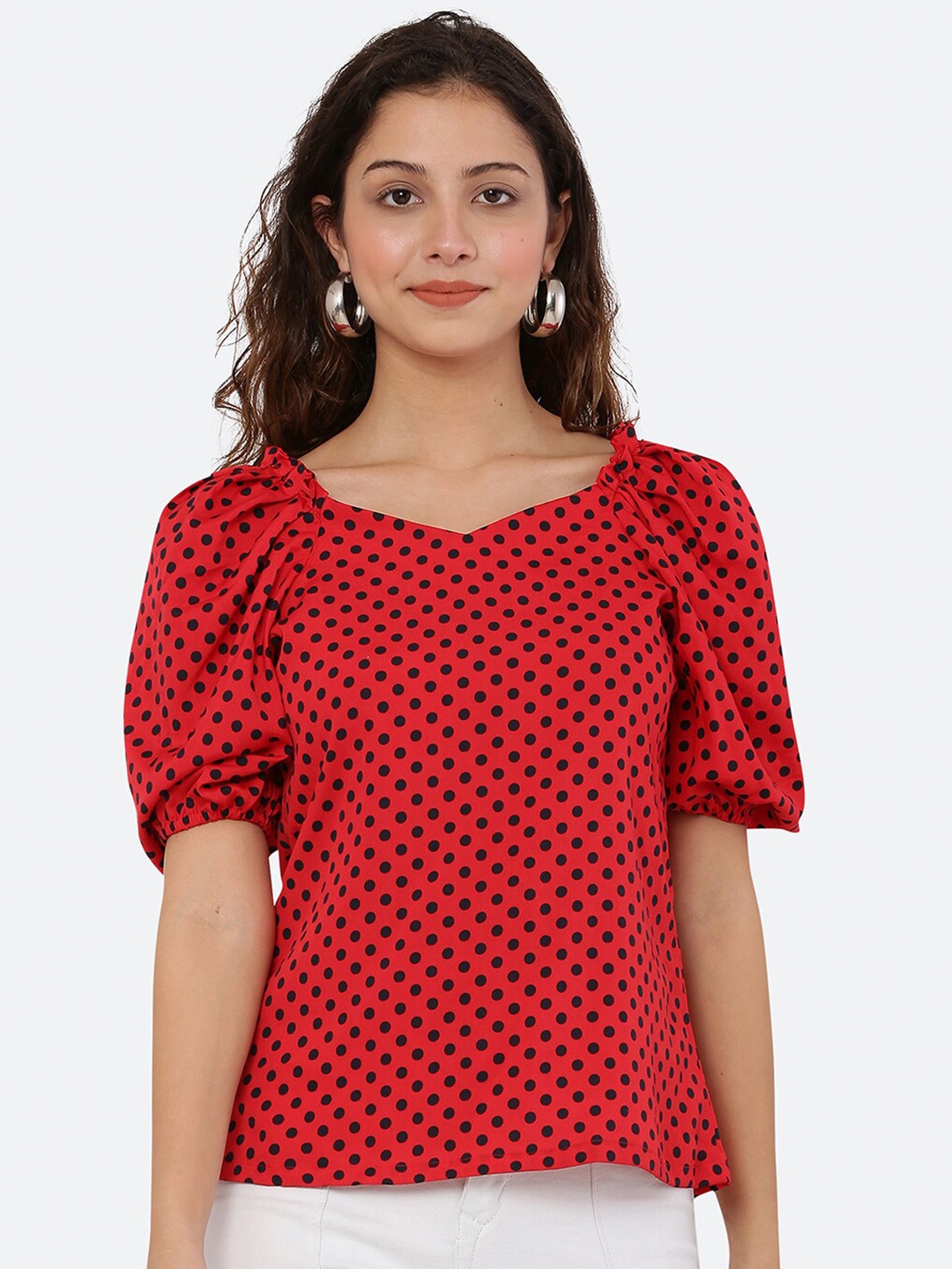 

WinEra Red & Black Print Crepe Top