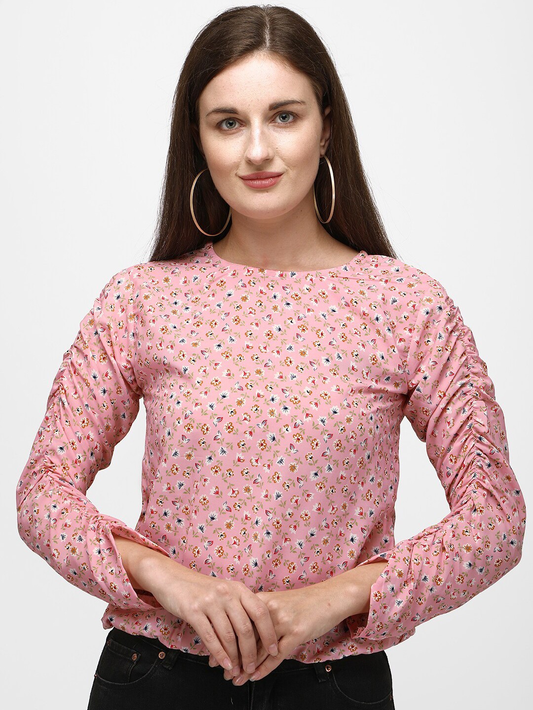 

WinEra Pink Floral Printed Georgette Top
