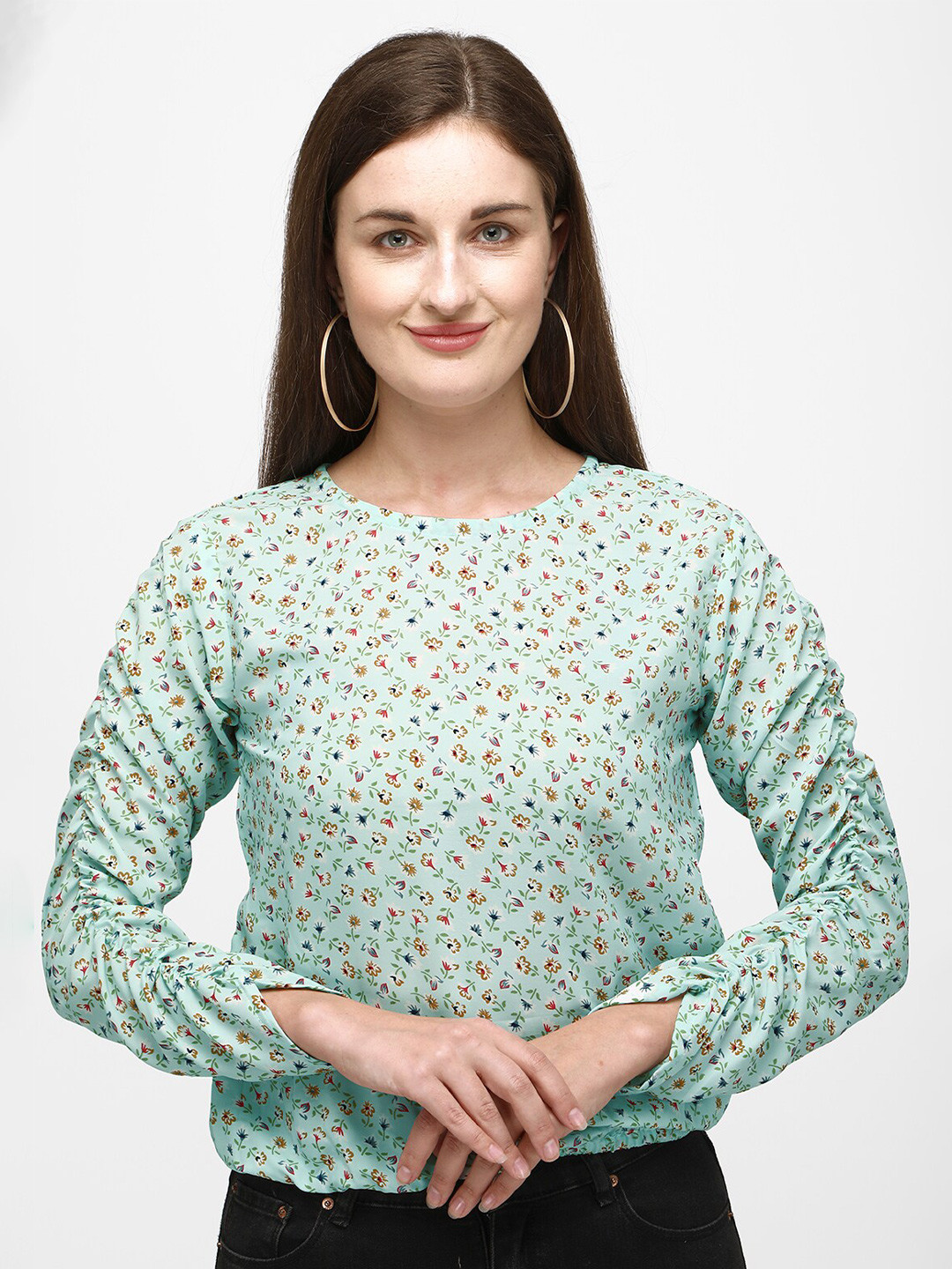 

WinEra Green Floral Print Georgette Top