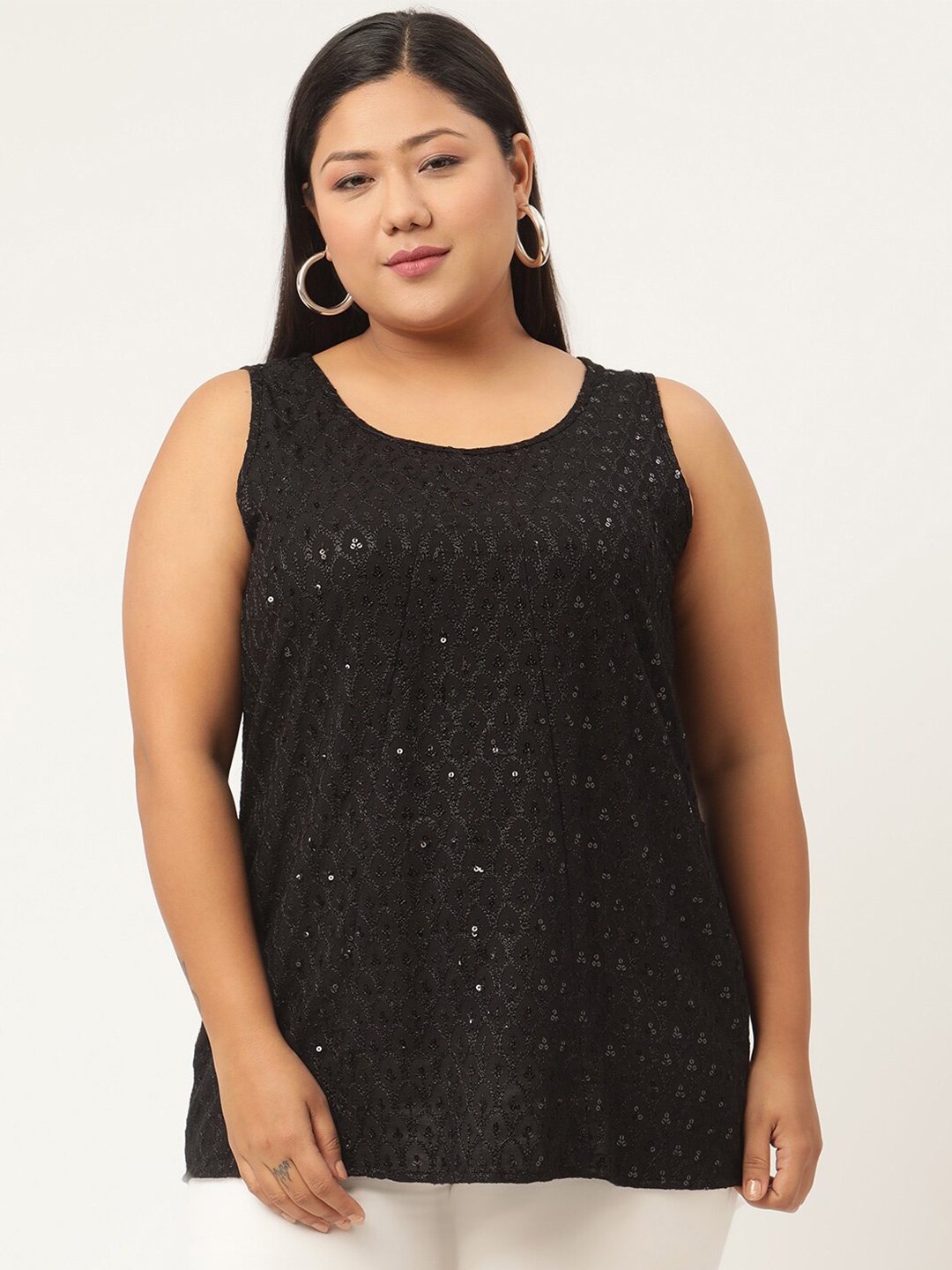 

theRebelinme Plus Size Women Black Embellished Top