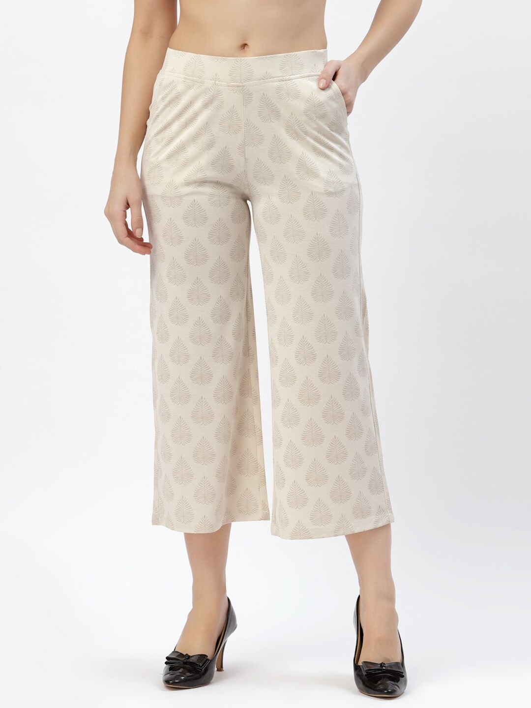

Westwood Women Cream-Coloured Ethnic Motifs Printed Cropped Palazzo