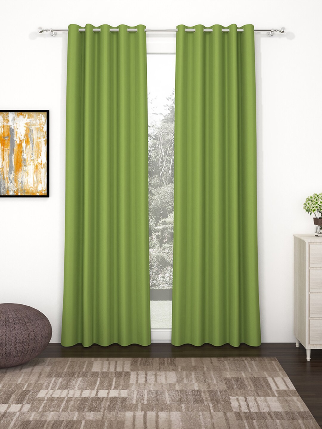 Story@home Green Set of 2 Black Out Door Curtain