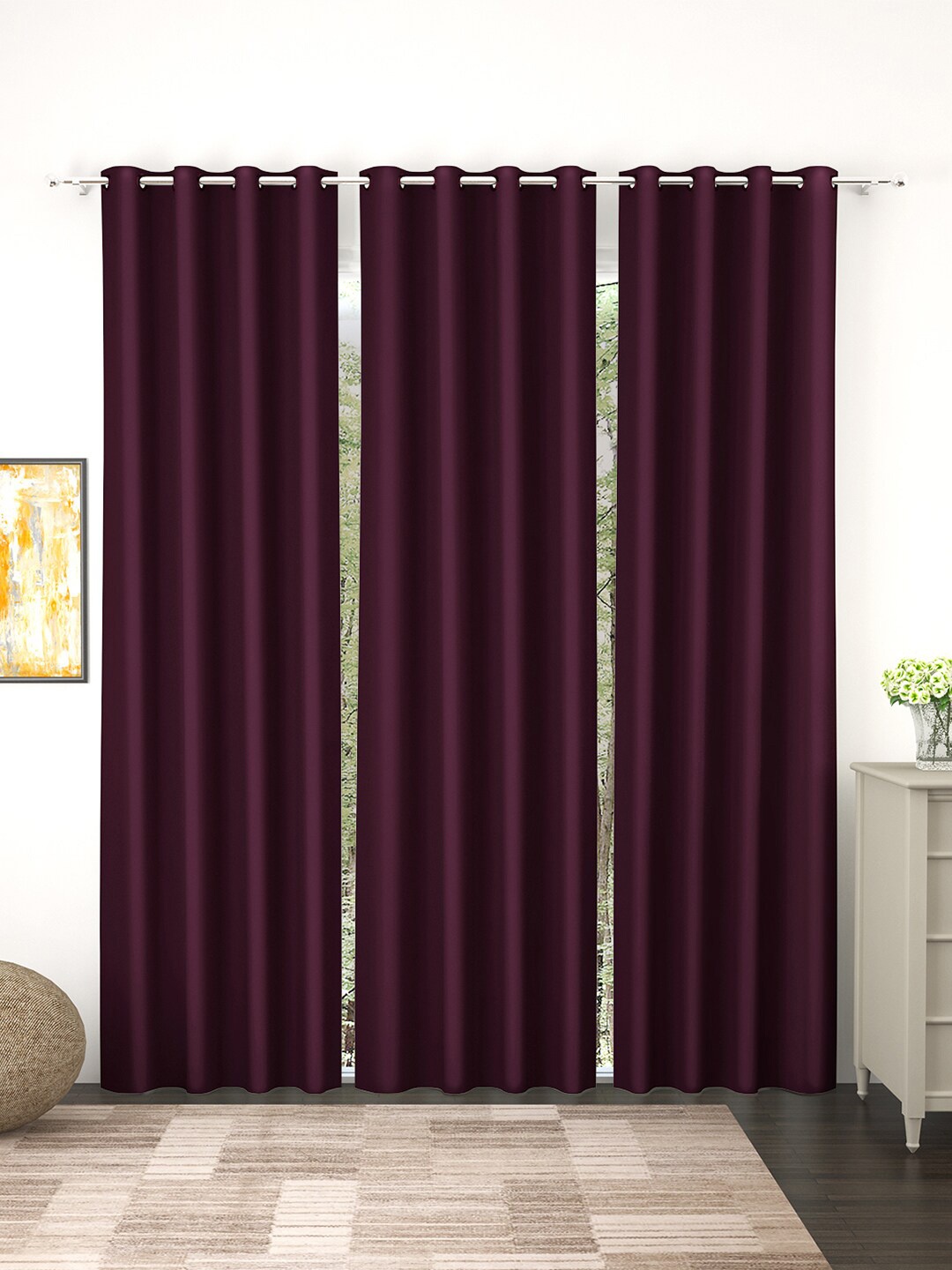 

Story@home Purple Set of 3 Black Out Door Curtain