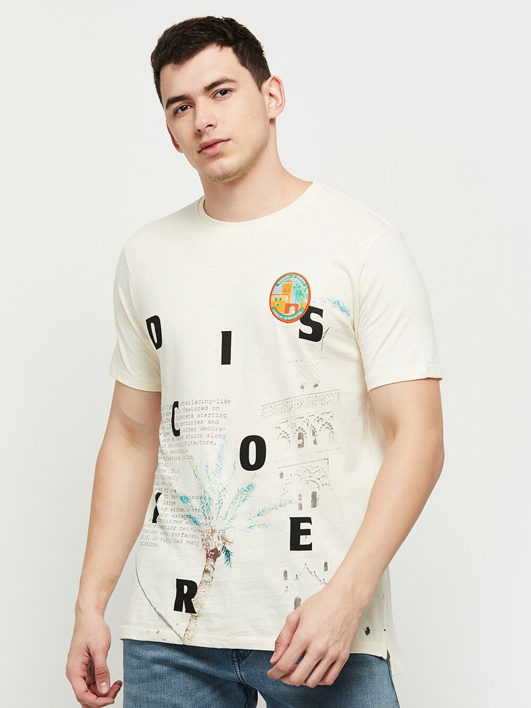 

max Men Off White Typography Printed Cotton T-shirt