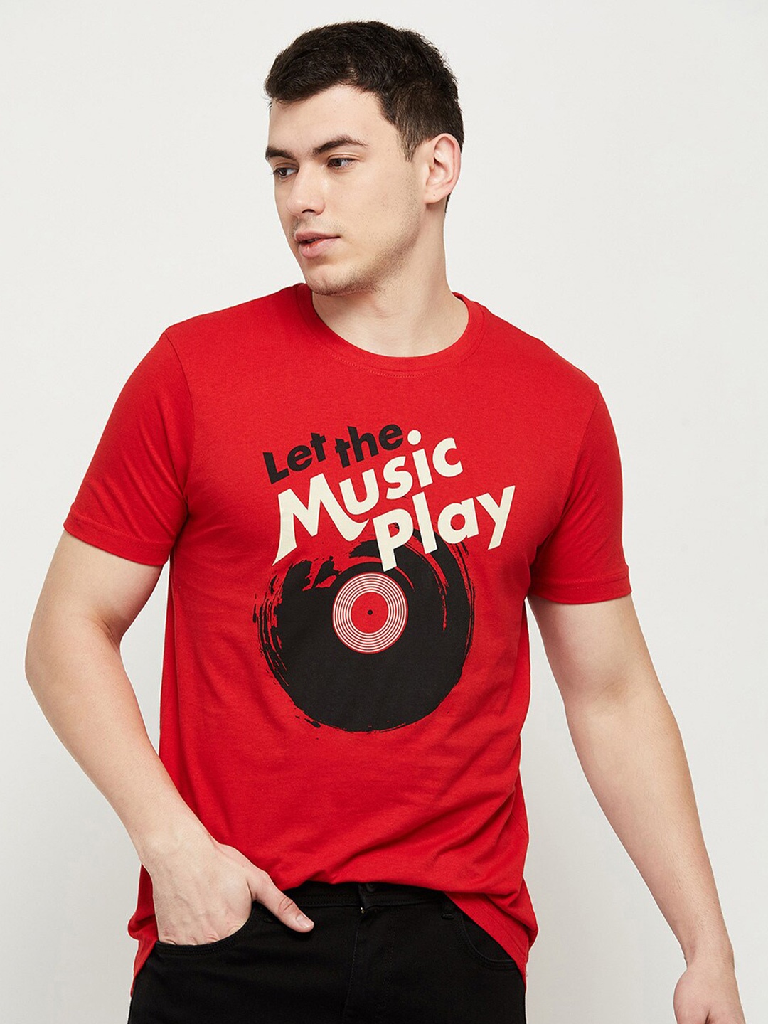 

max Men Red Printed Cotton T-shirt