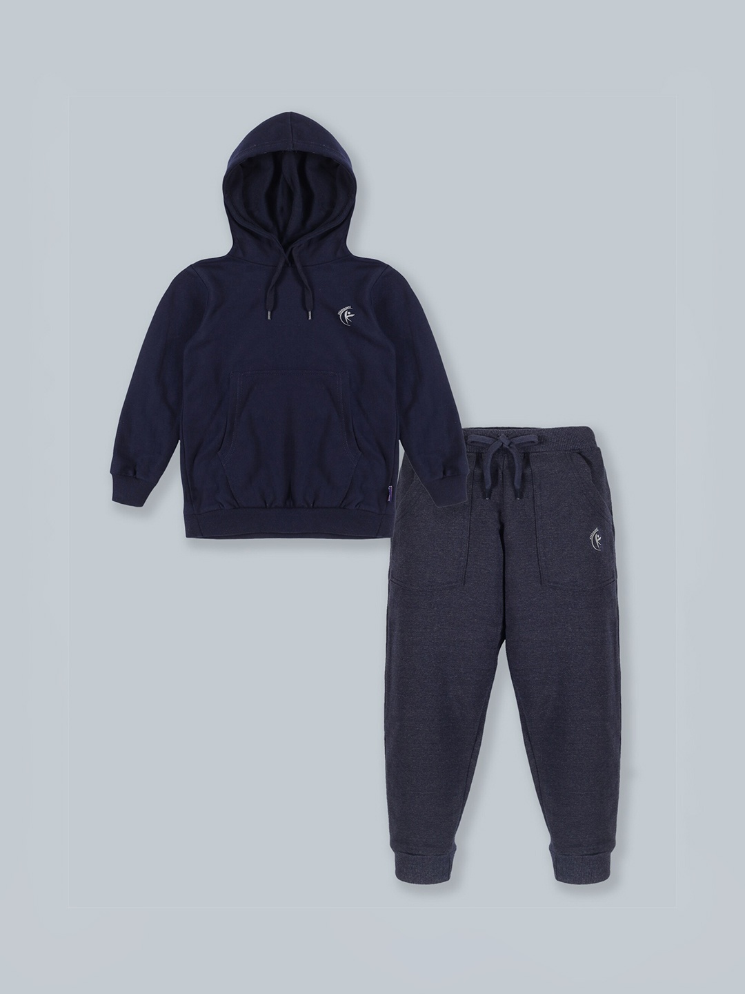 

KiddoPanti Kids Navy Blue Solid Hooded Tracksuits