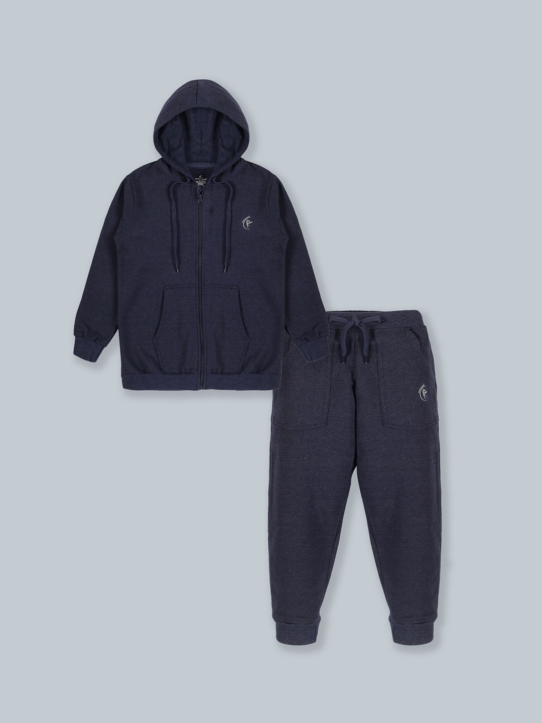 

KiddoPanti Kids Navy Blue Solid Hooded Tracksuits