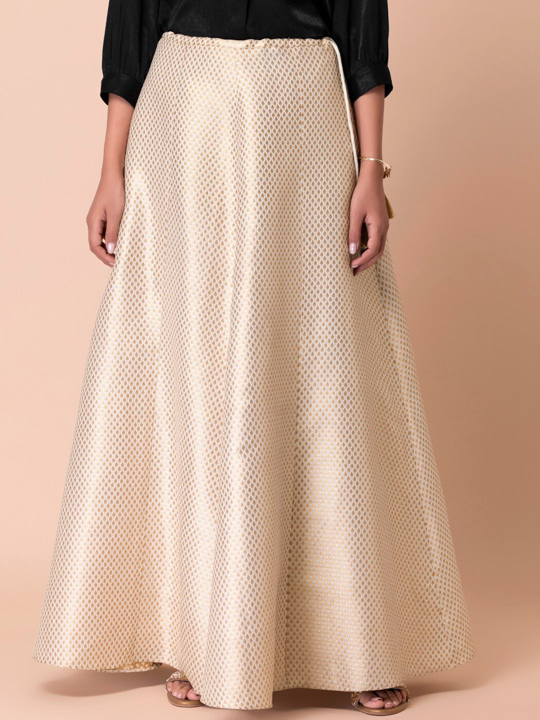 

INDYA X ASHISH SONI Women White & Gold-Coloured Brocade Flared Maxi Skirt