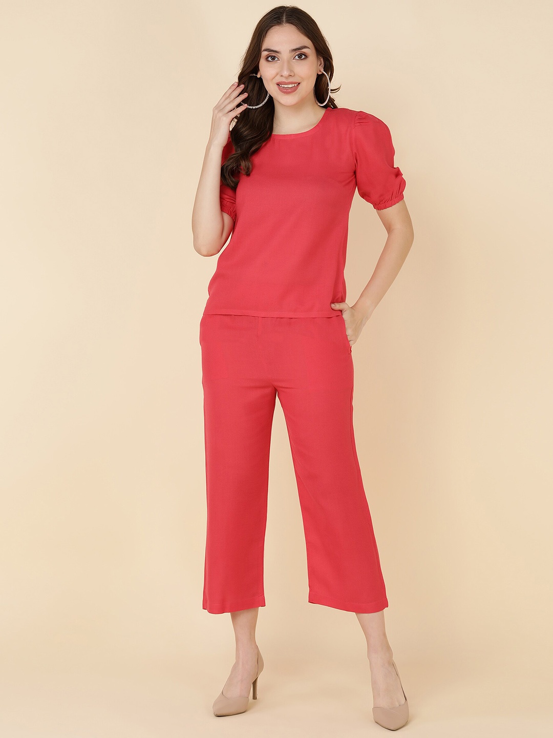 

Sangria Women Pink Solid Cotton Co-Ords