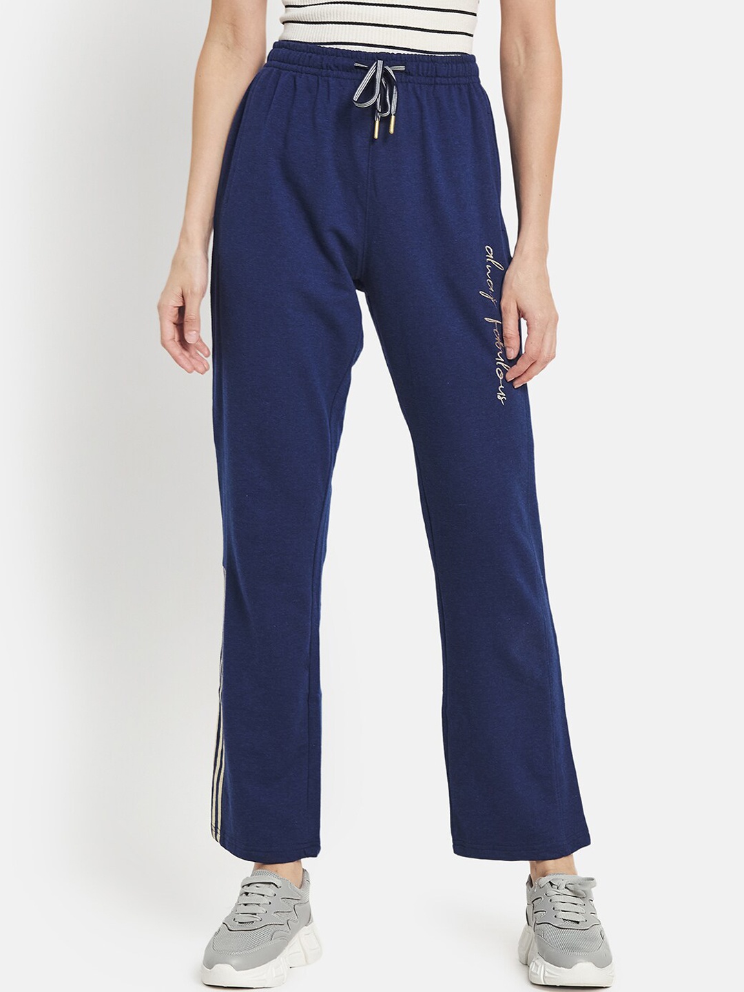 METTLE Women Blue Solid Cotton Track Pants