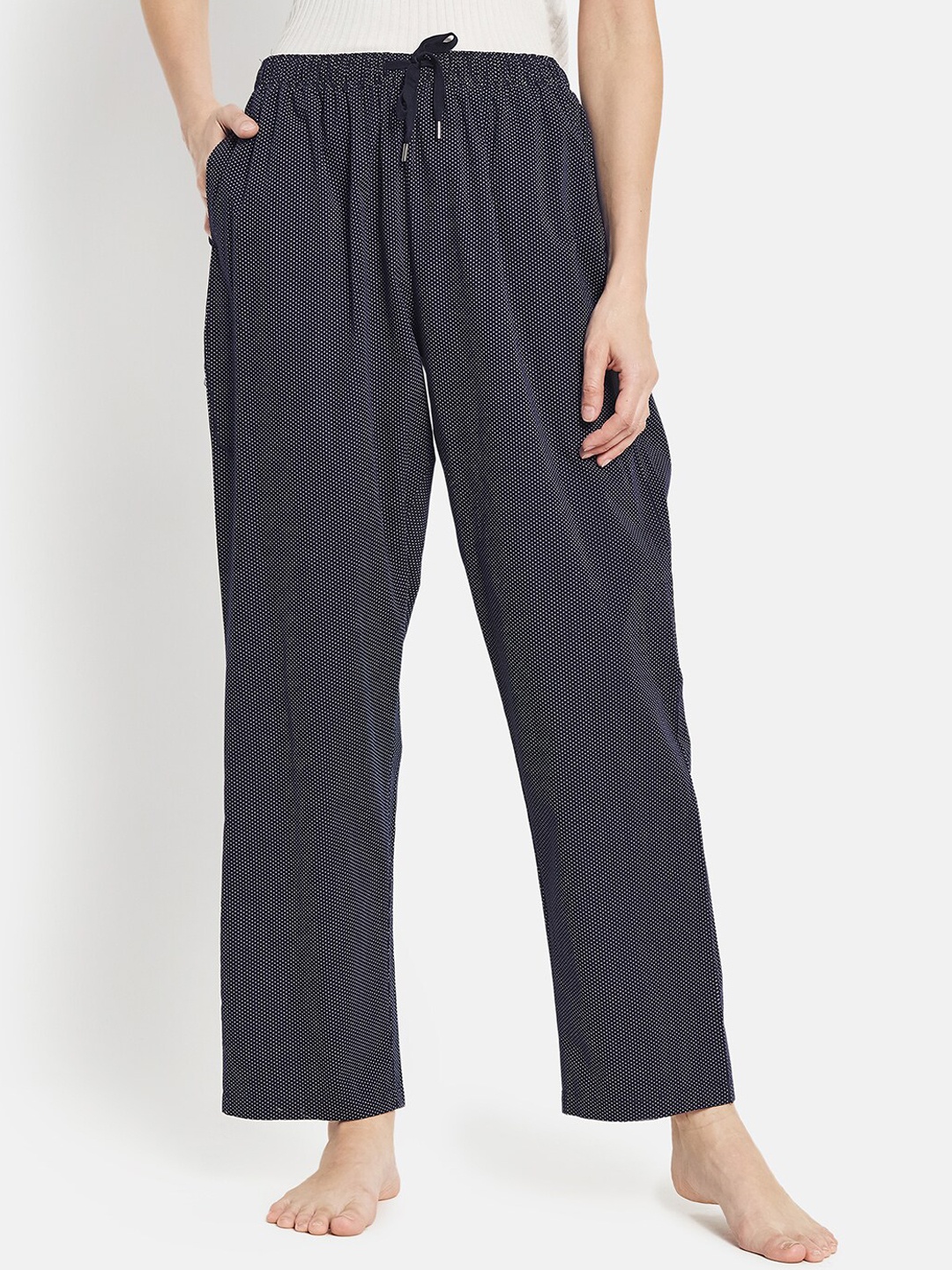 

METTLE Women Navy Blue Printed Lounge Pants