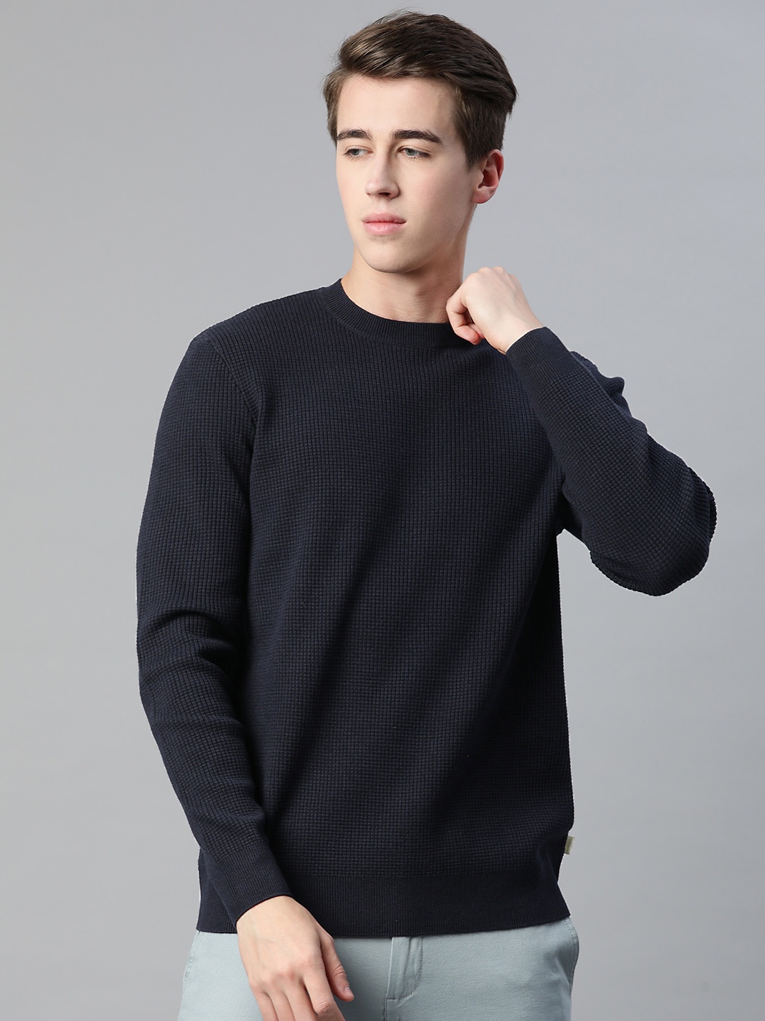 

Marks & Spencer Men Textured Effect Pullover, Navy blue