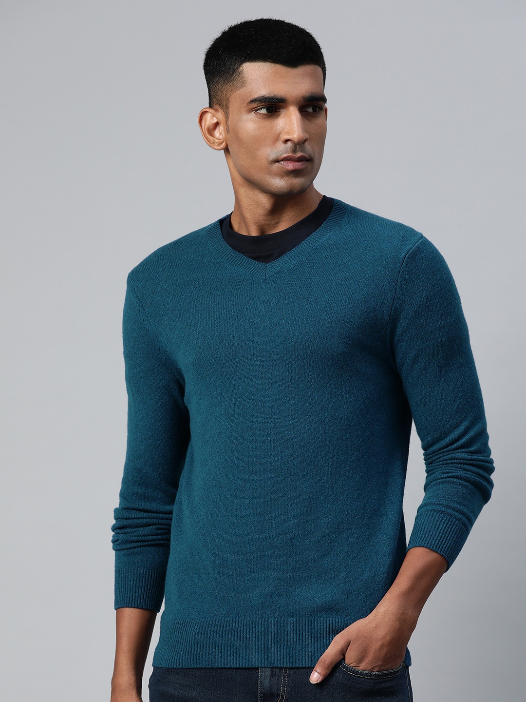 

Marks & Spencer Men Teal Blue Solid Pullover