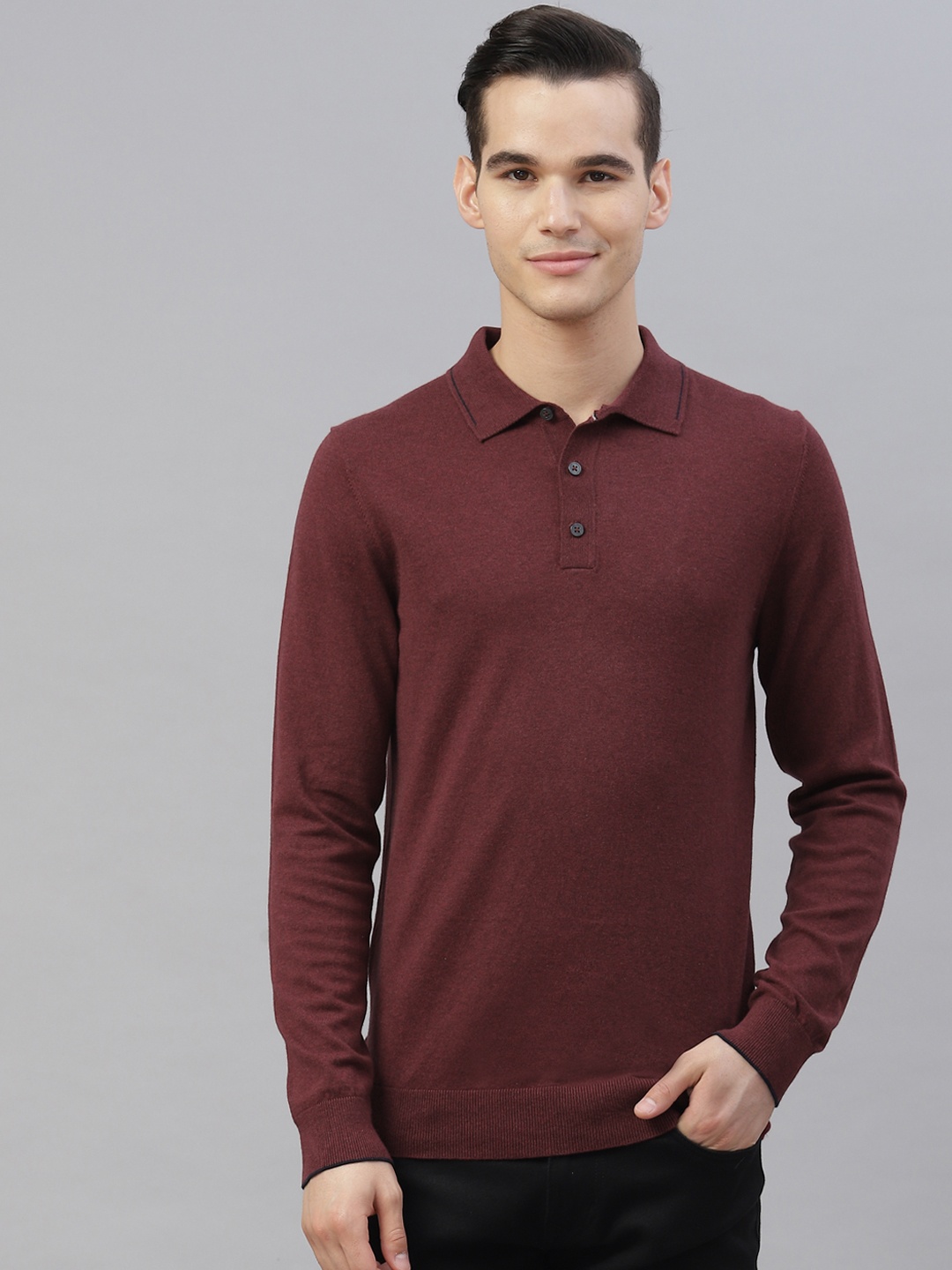 Marks & Spencer Men Solid Pullover, Maroon