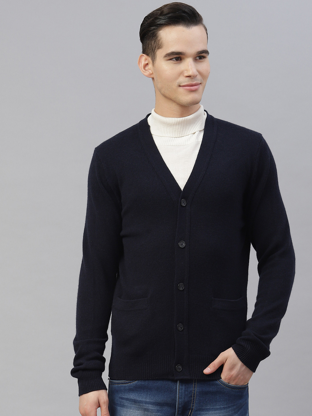 

Marks & Spencer Men Pure Wool Cardigan, Navy blue