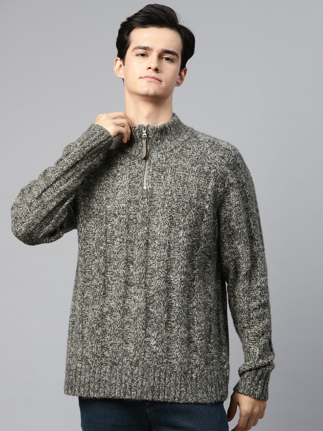 

Marks & Spencer Half Zip Self-Striped Pullover, Olive