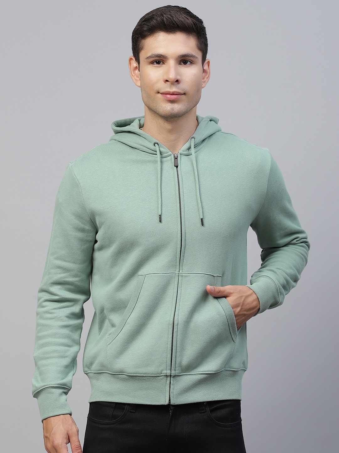 

Marks & Spencer Men Sea Green Solid Hooded Pure Cotton Sweatshirt