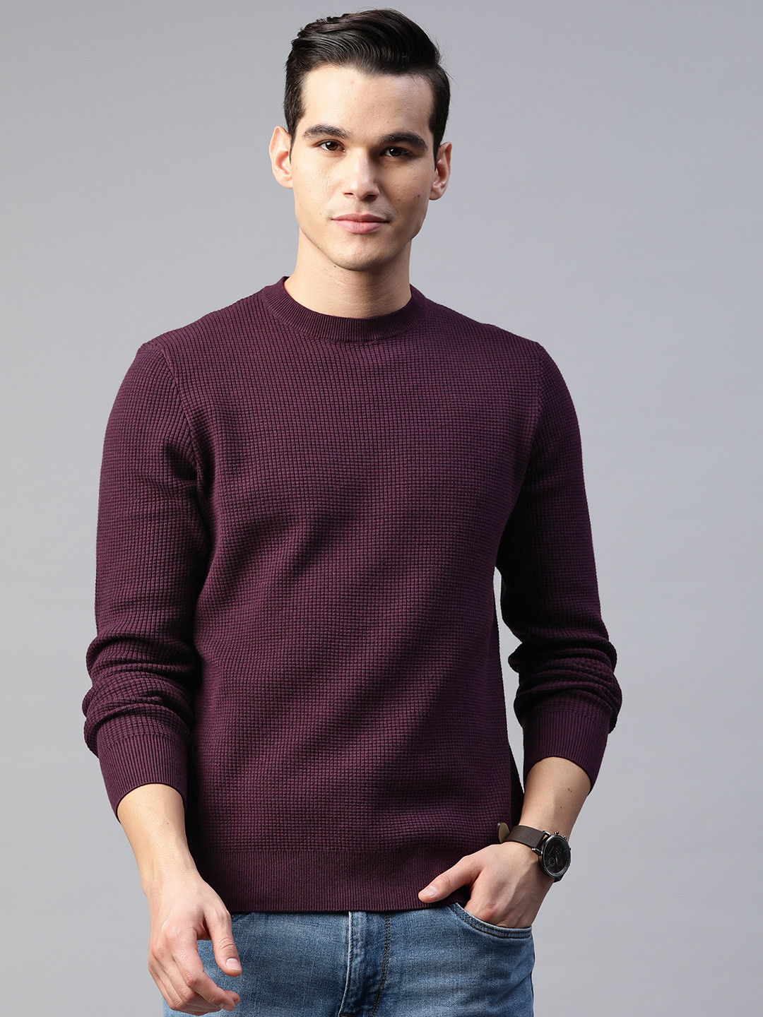 

Marks & Spencer Textured Round Neck Pullover, Burgundy