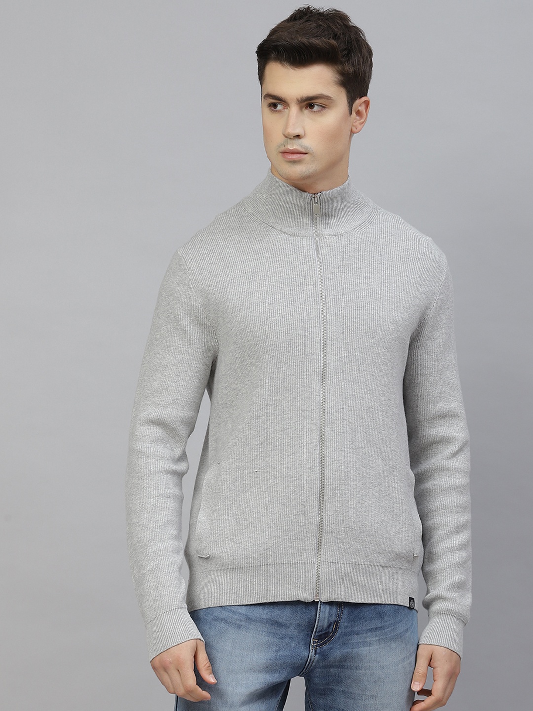 

Marks & Spencer Men Grey Melange Solid Cardigan