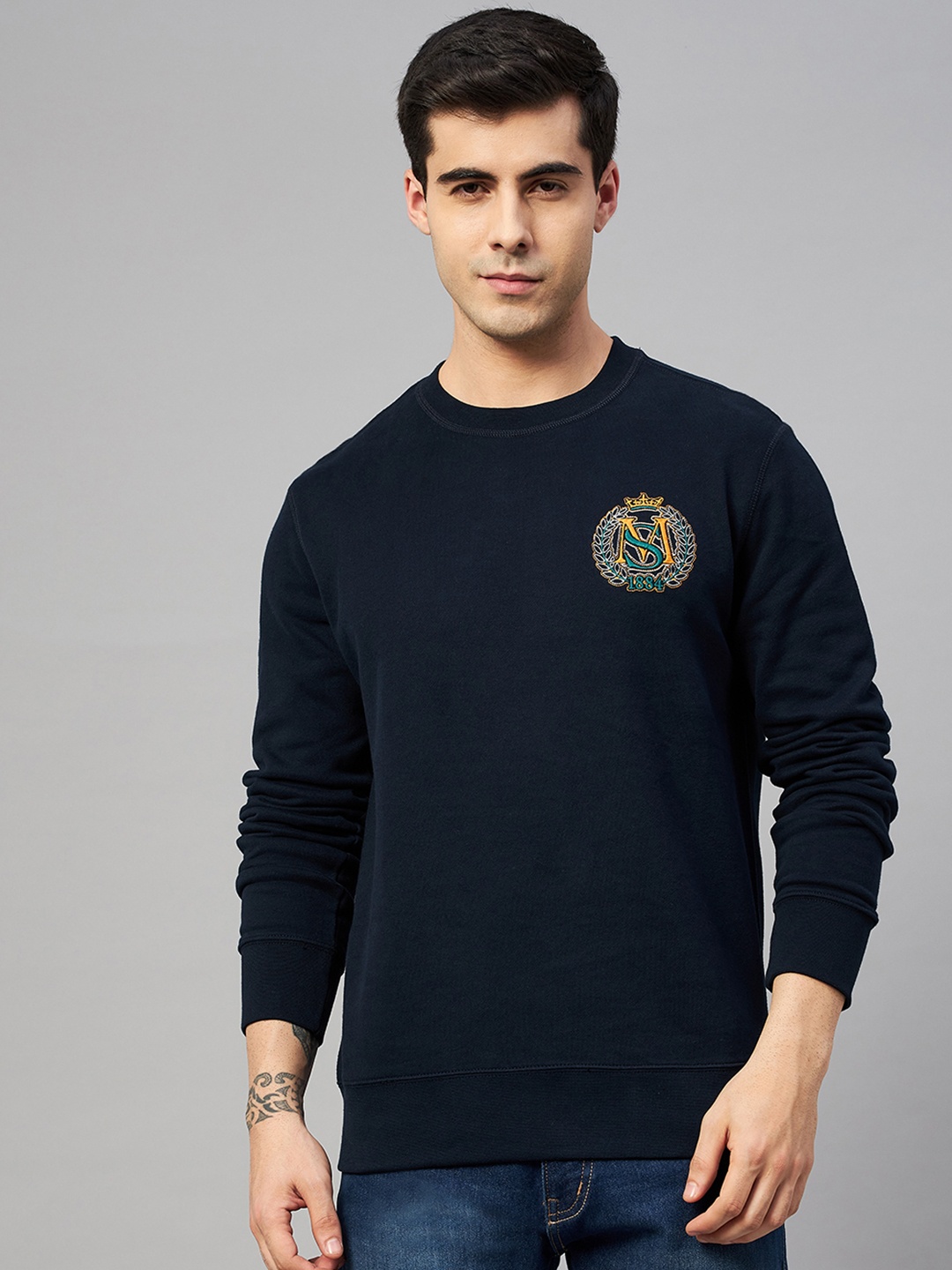 

Marks & Spencer Men Navy Blue Applique Detail Sweatshirt