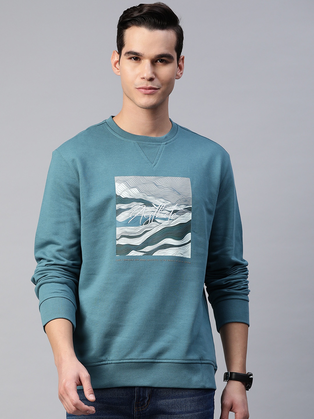 

Marks & Spencer Men Cotton Printed Sweatshirt, Blue