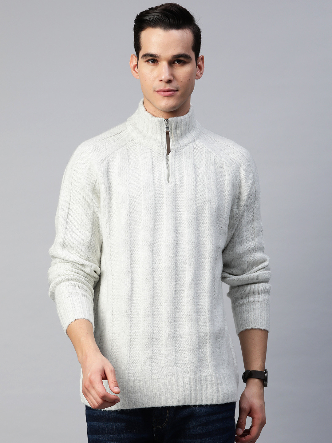 

Marks & Spencer Ribbed Raglan Sleeves Half Zipper Pullover, White