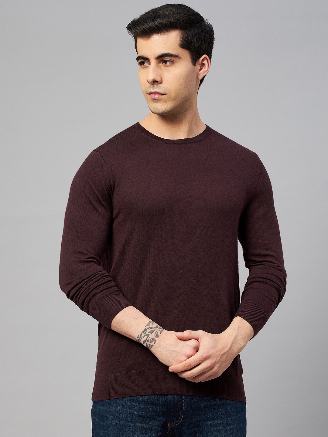 

Marks & Spencer Men Maroon Merino Wool Solid Pullover