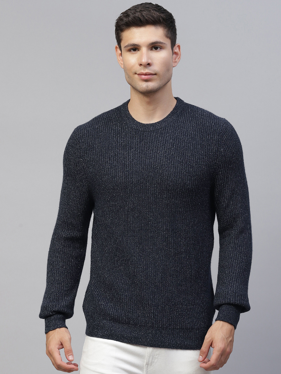 

Marks & Spencer Men Navy Blue Ribbed Pullover