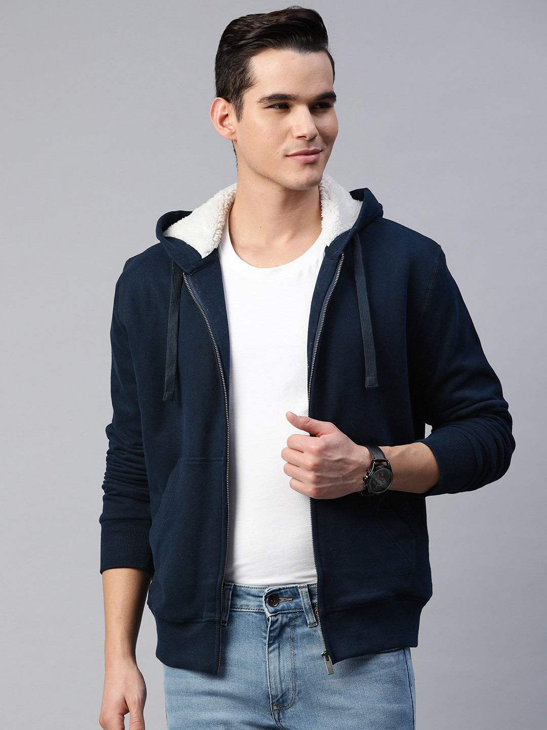 

Marks & Spencer Pure Cotton Fleece Lined Hooded Zipper Sweatshirt, Navy blue
