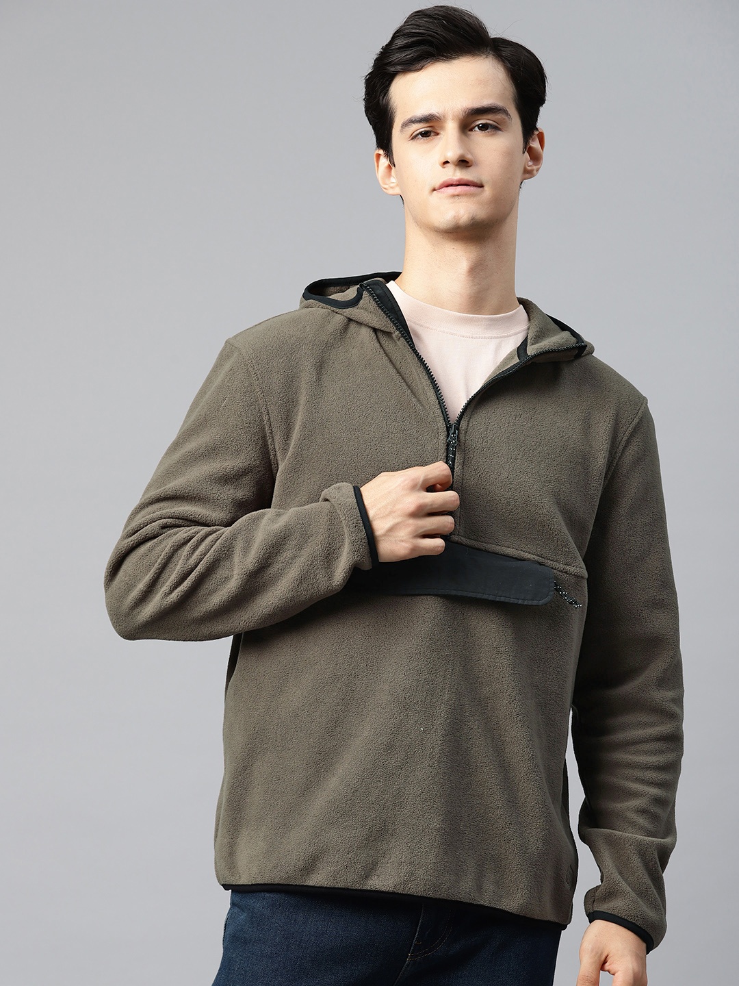 

Marks & Spencer Fleece Hooded Half Zipper Sweatshirt, Brown