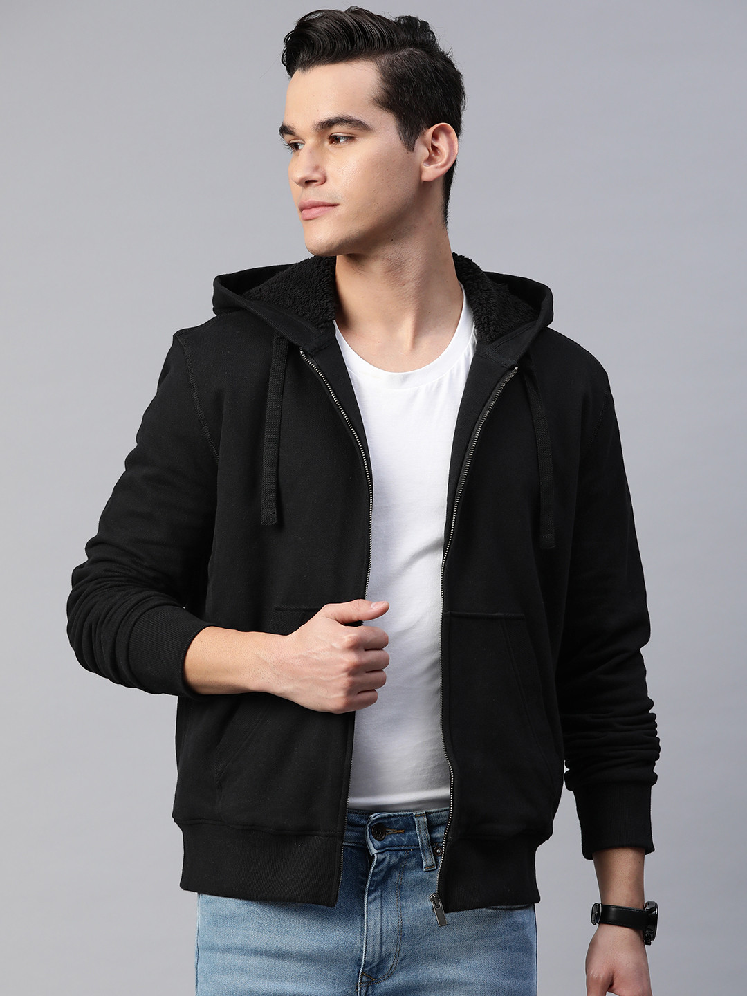

Marks & Spencer Pure Cotton Fleece Lined Hooded Zipper Sweatshirt, Black