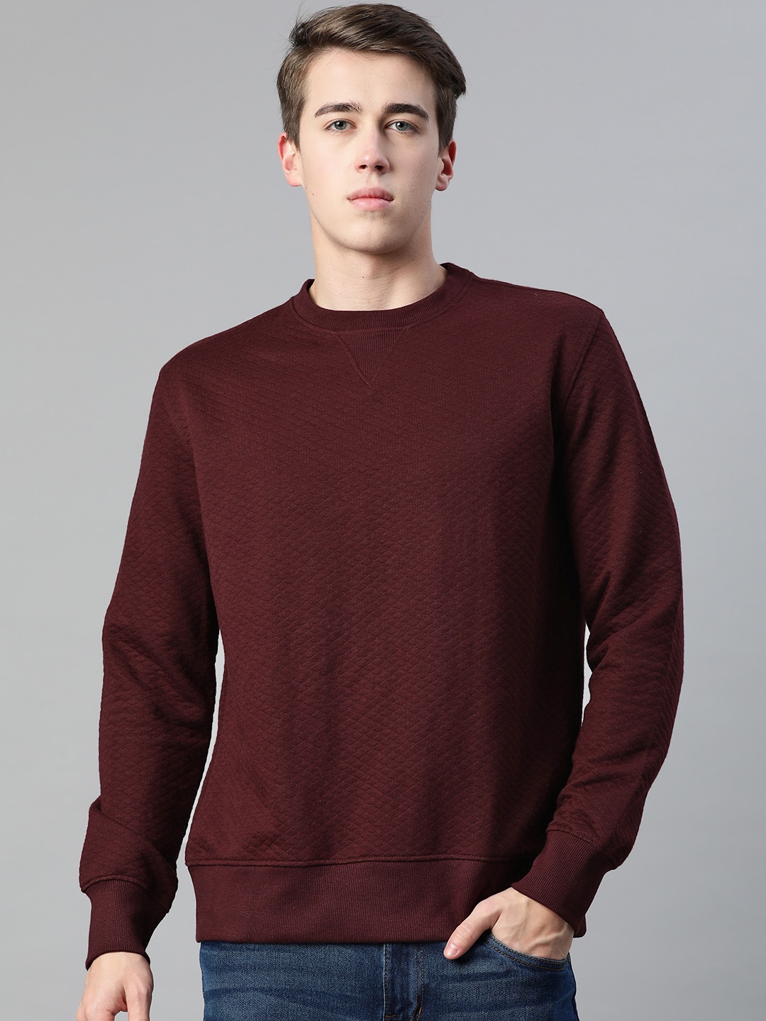 

Marks & Spencer Self Design Quilted Pattern Sweatshirt, Burgundy