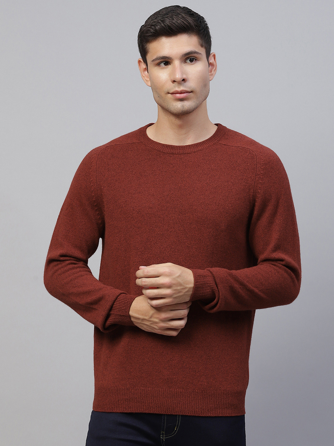 

Marks & Spencer Men Rust Red Pure Wool Solid Pullover