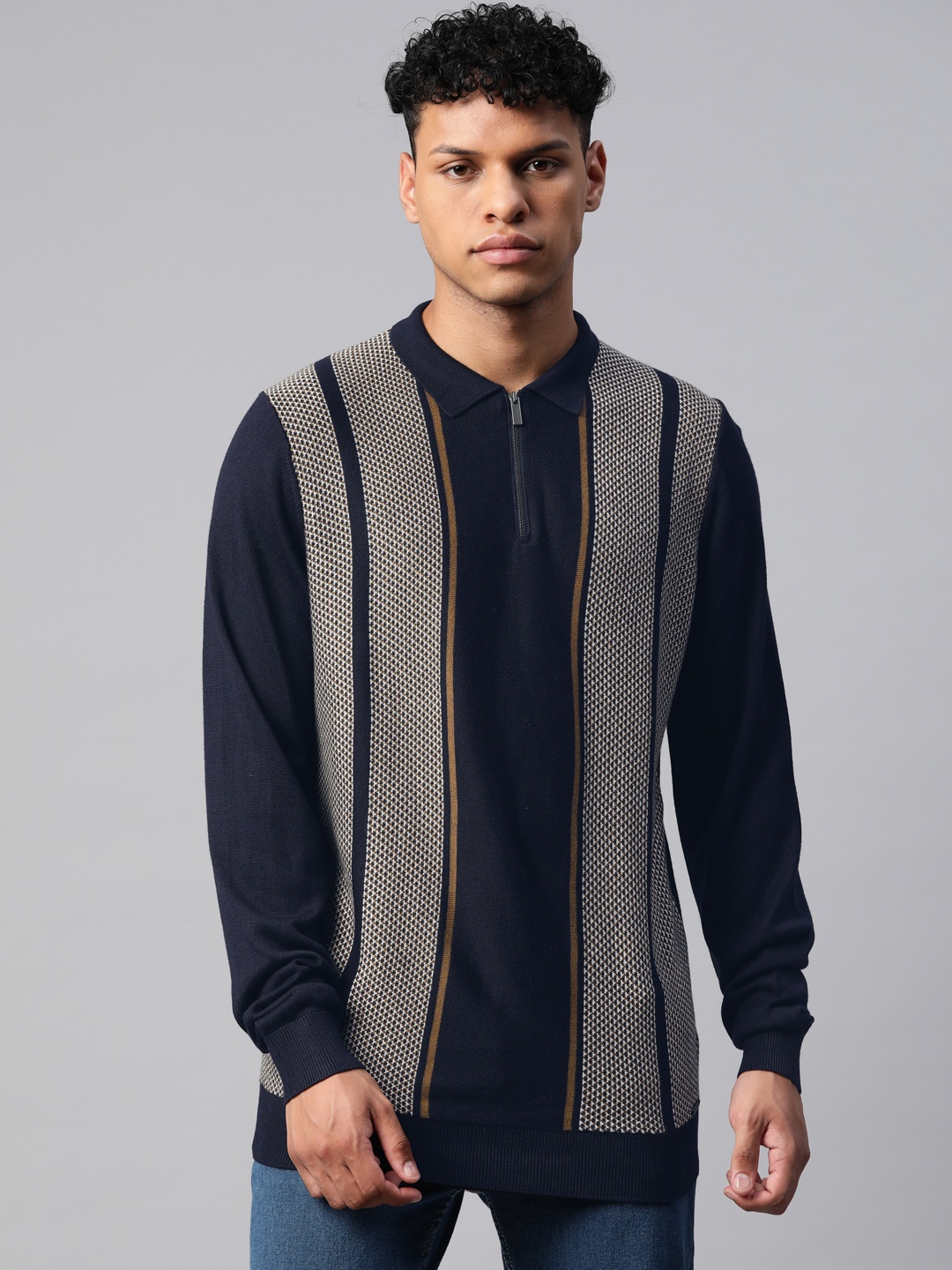 

Marks & Spencer Striped Longline Pullover Sweater, Navy blue