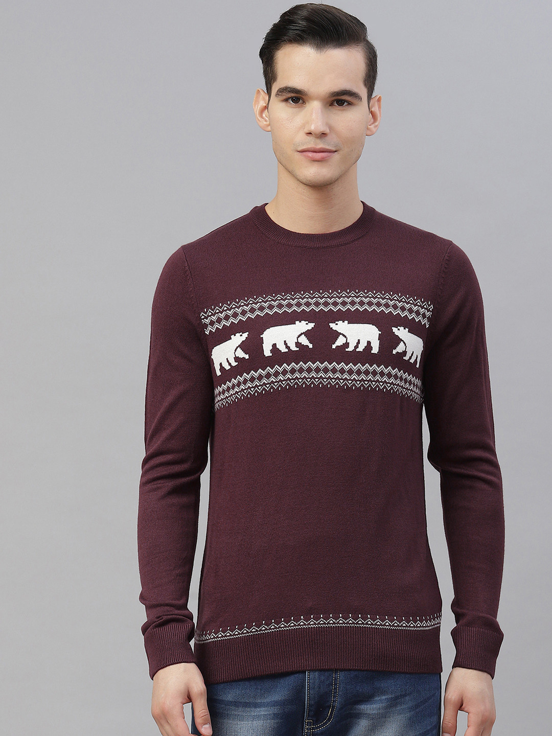 

Marks & Spencer Men Fair Isle Self Design Pullover, Brown