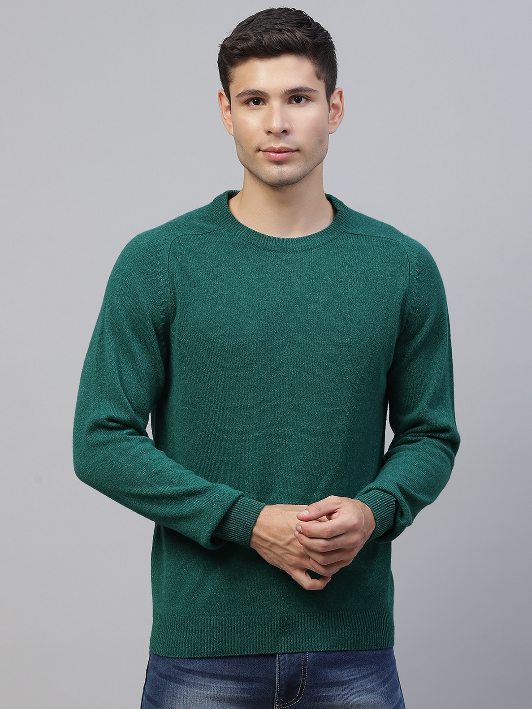 

Marks & Spencer Men Green Solid Wool Pullover