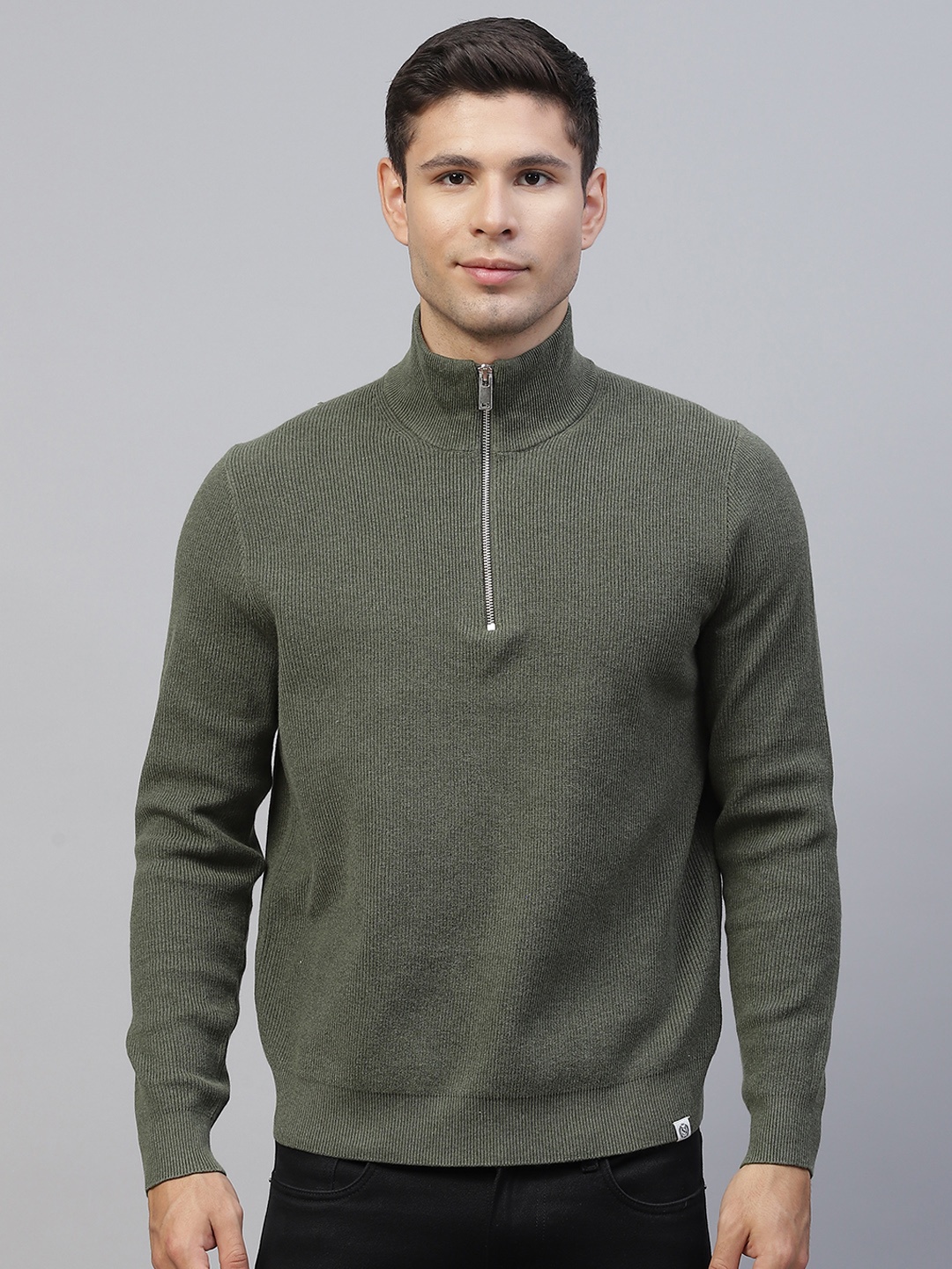

Marks & Spencer Men Olive Green Solid Pullover